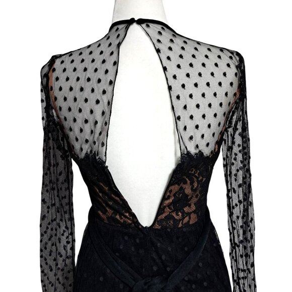 Vintage 70s Jack Bryan Black Gothic Polka Dot Lace Ruffled Midi Dress Sz 4 Emo M - Picture 9 of 12